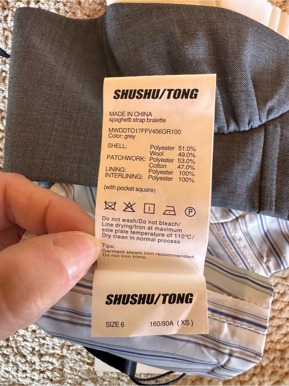 Shushu/Tong Grey Irregular Pleated Skirt & Spaghetti Strap Bralette Top - Picture 11 of 16